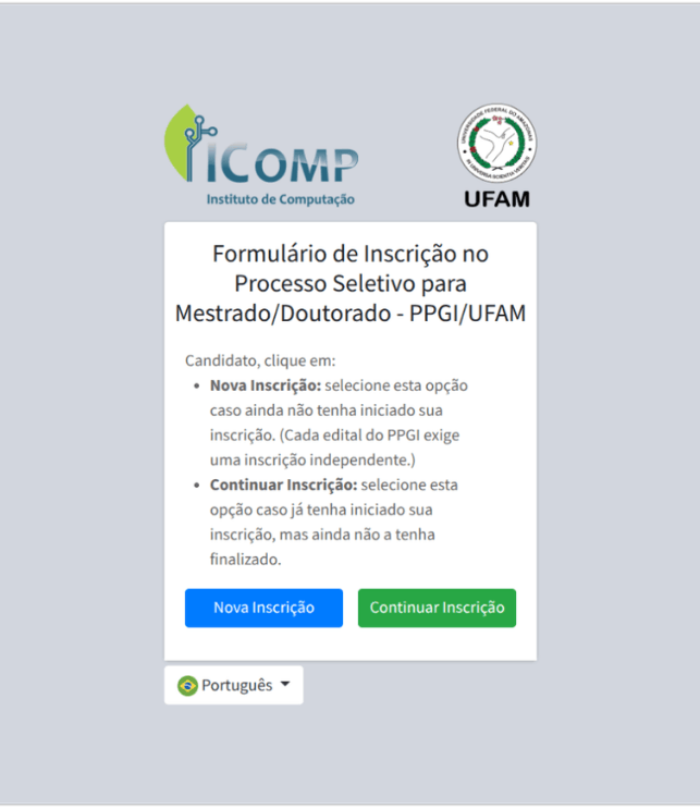 Tela do projeto Seleção PPGI